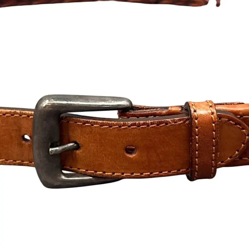 Billy Belt’s Calif Leather Belt 34 Brown Braided Woven Brass Buckle Vintage Boho